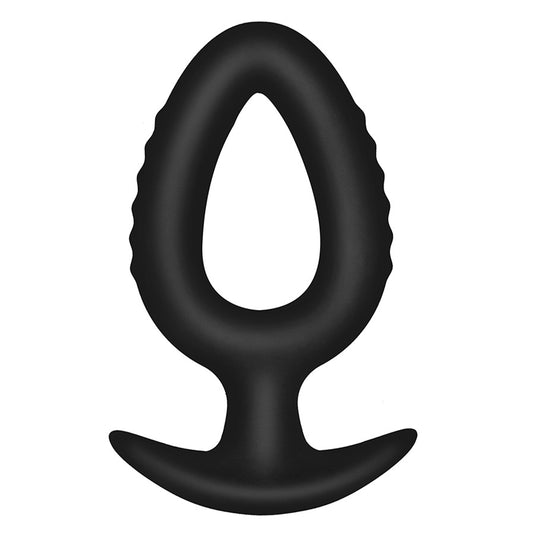 Tariss的空心型肛门插头肛门肛门扩展，带不均匀的锚型基座硅黑色