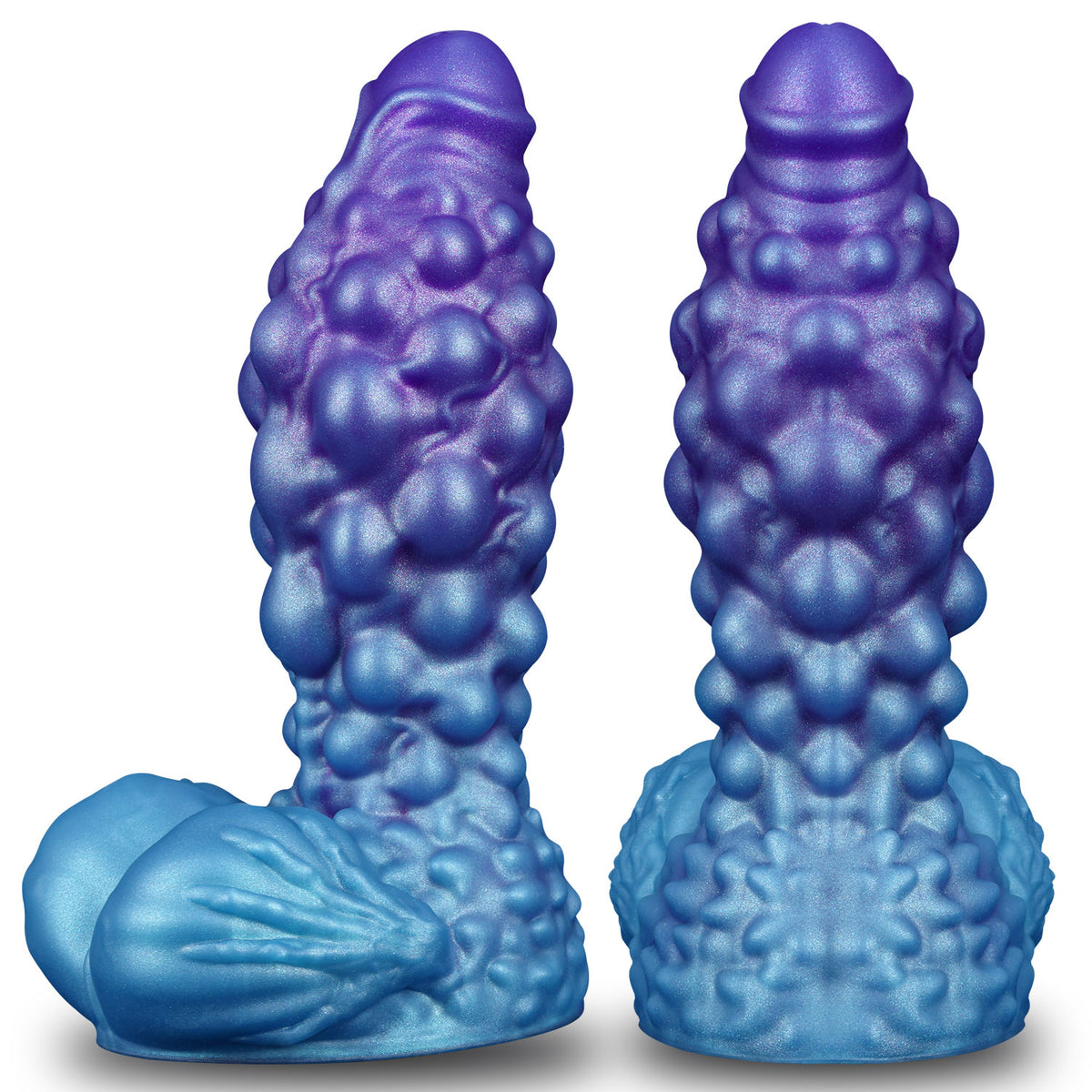 NIGHTLOOM 異形ディルド 結節突起密集 先端肥厚 生物風吸盤 紫青パールグラデ 液体シリコン Nightloom
