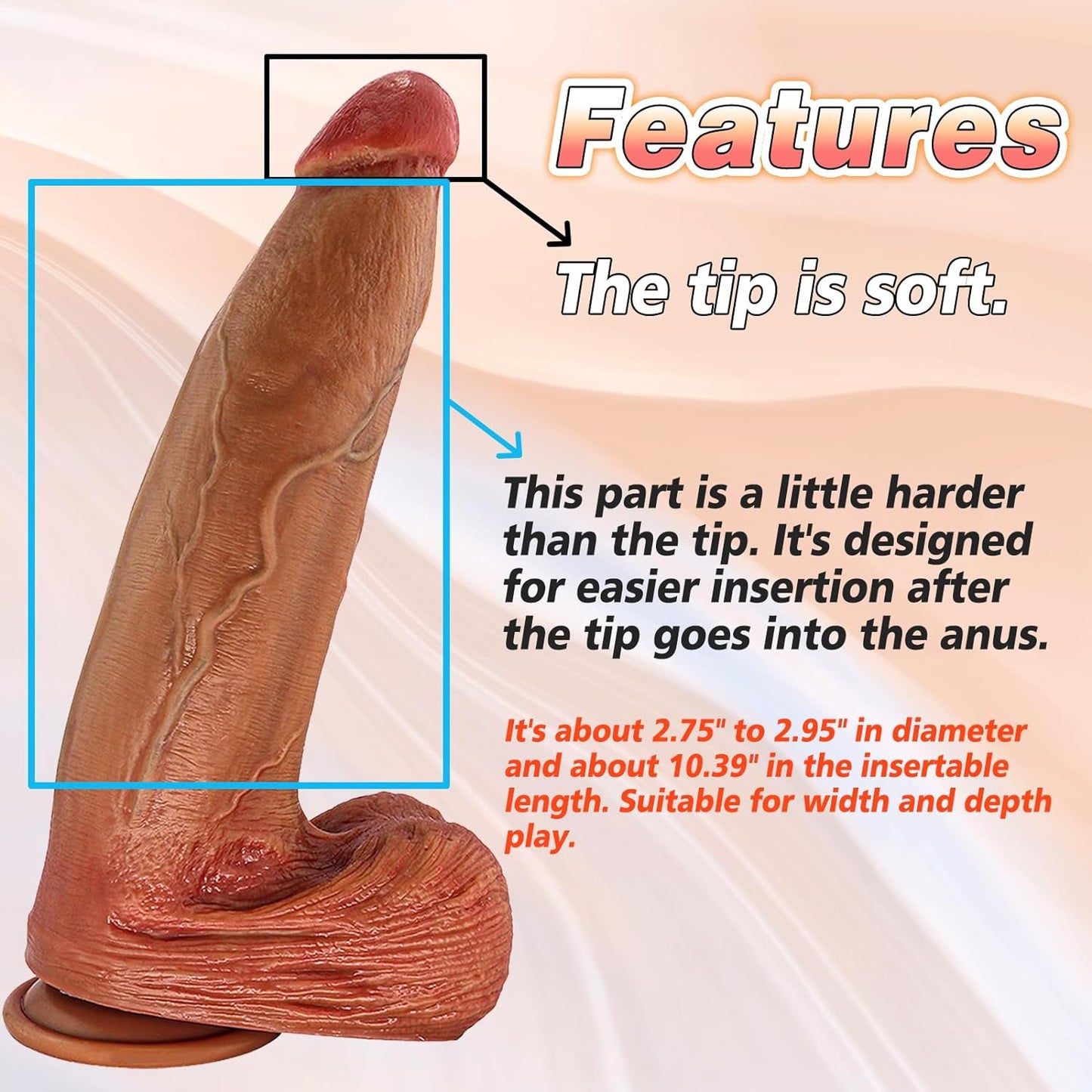 TaRiss's Silicone Realistic Dildo Anal Dildo Soft Anal Plug for Anus Expansion Sex Toy for Man Women Couple Brown 12.59 Inch - TaRiss`s