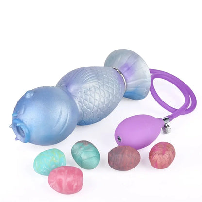 MAPARON 9点セット 魚の形 サンラン器 アナル玉5点 インフレート式 アナルプラグ 凹凸あり 台座付き 液体シリコン - TaRiss's