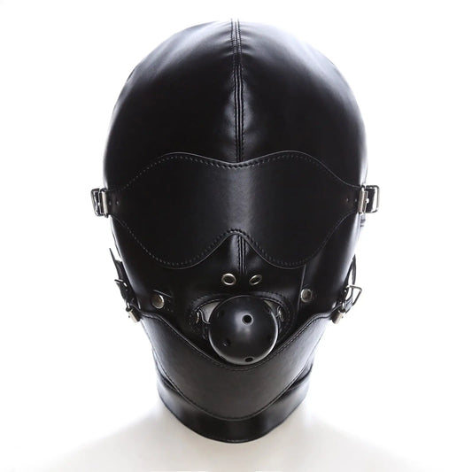 MAPARON 全頭マスク SM 拘束具 SMプレイ 口枷ボール付き 目隱し 目と口開ける コスプレ PU - TaRiss's
