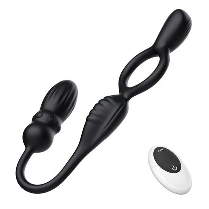 TaRiss's 電動ペニスリング アナルプラグ付き 10段階振動モード リモコン付き 多種用途 シリコン ブラック - TaRiss's