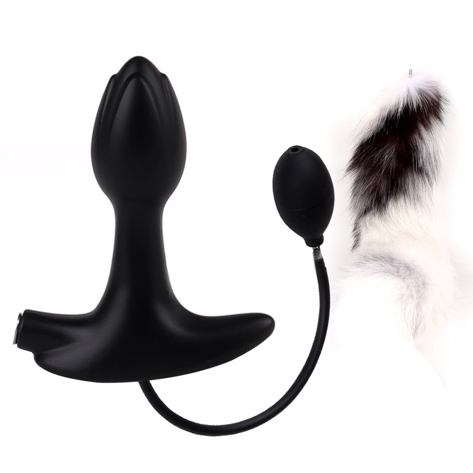 MAPARON インフレート式アナルプラグ アナル尻尾 尻尾付き アナル拡張 空気注入式 最大8cmに膨らめる 分割式 液体シリコン ブラック - TaRiss's