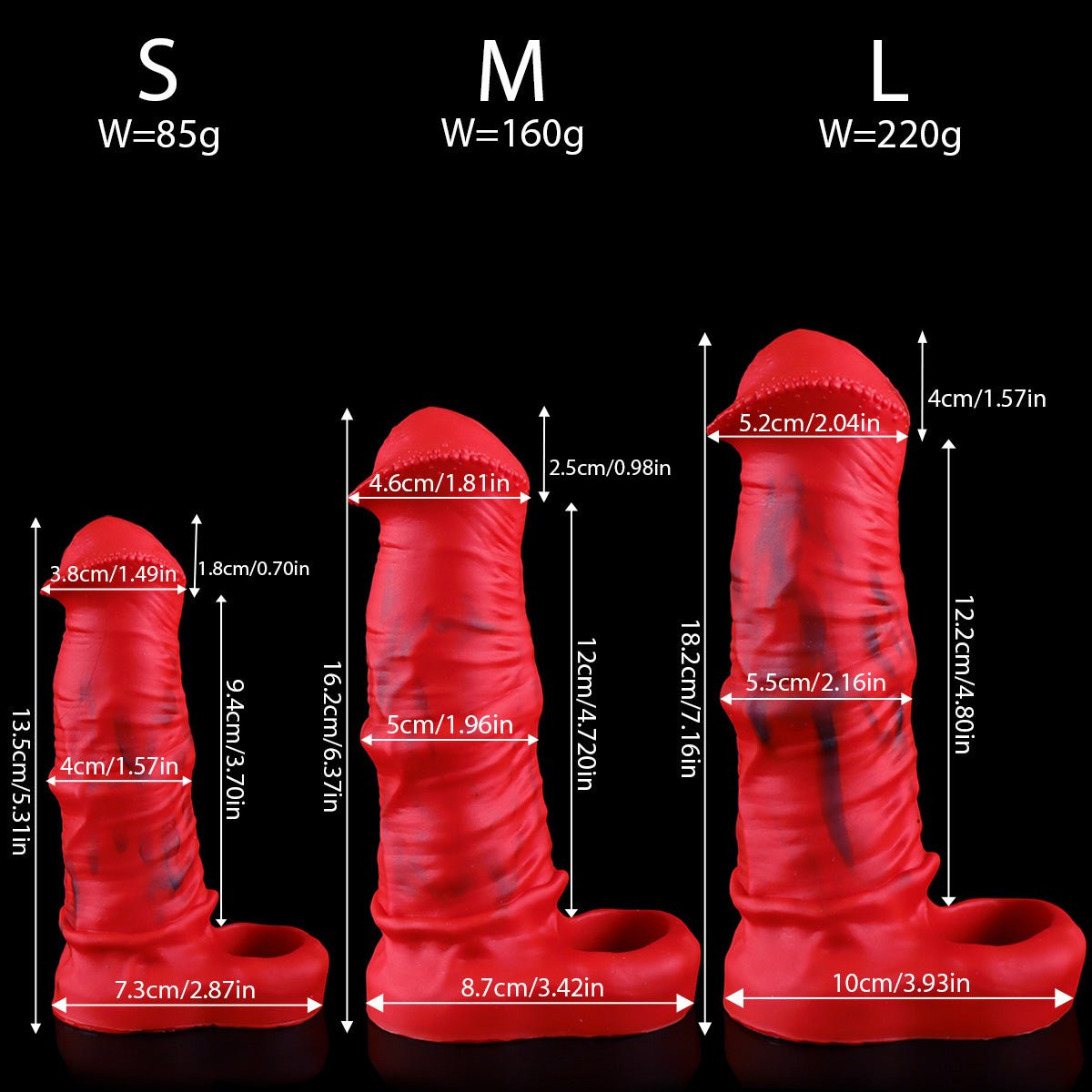 NIGHTLOOM ペニスサック 非貫通式 凹凸あり 馬スタイル 陰茎袖 ペニスリング レッド 液体シリコン - TaRiss's