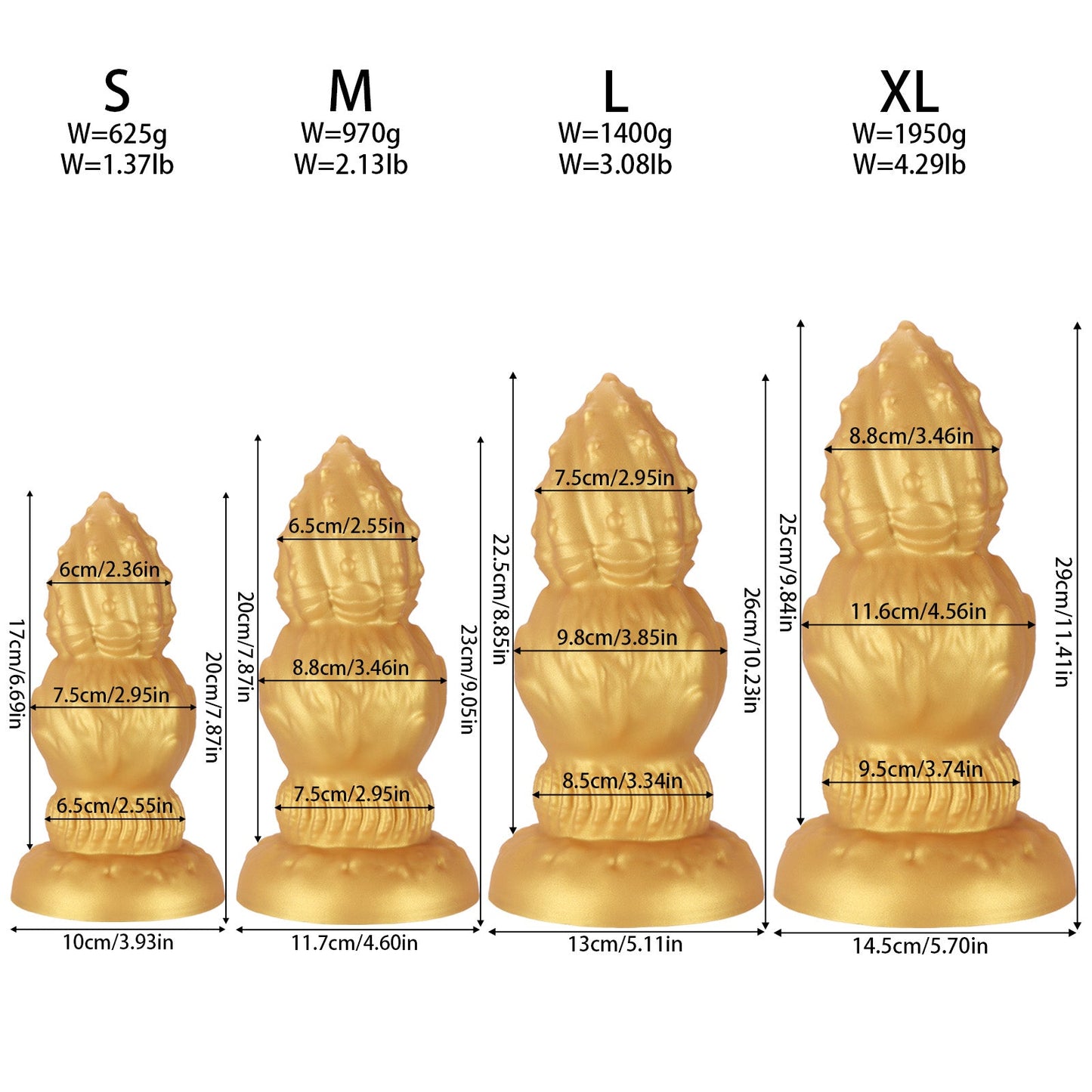 NIGHTLOOM アナルプラグ 凹凸あり 三段階刺激設計 つぼみ シリコン製 吸盤付き ゴールド 四つのサイズ - TaRiss's
