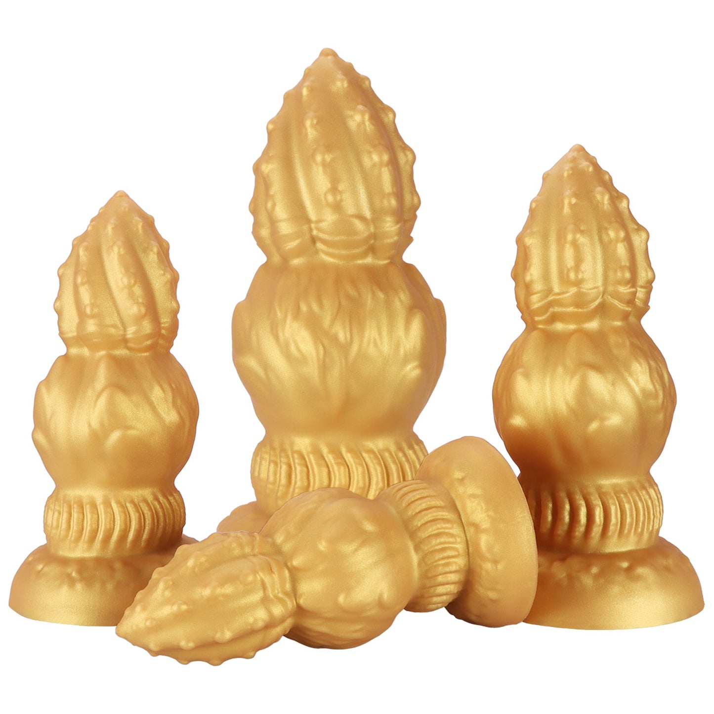 NIGHTLOOM アナルプラグ 凹凸あり 三段階刺激設計 つぼみ シリコン製 吸盤付き ゴールド 四つのサイズ - TaRiss's