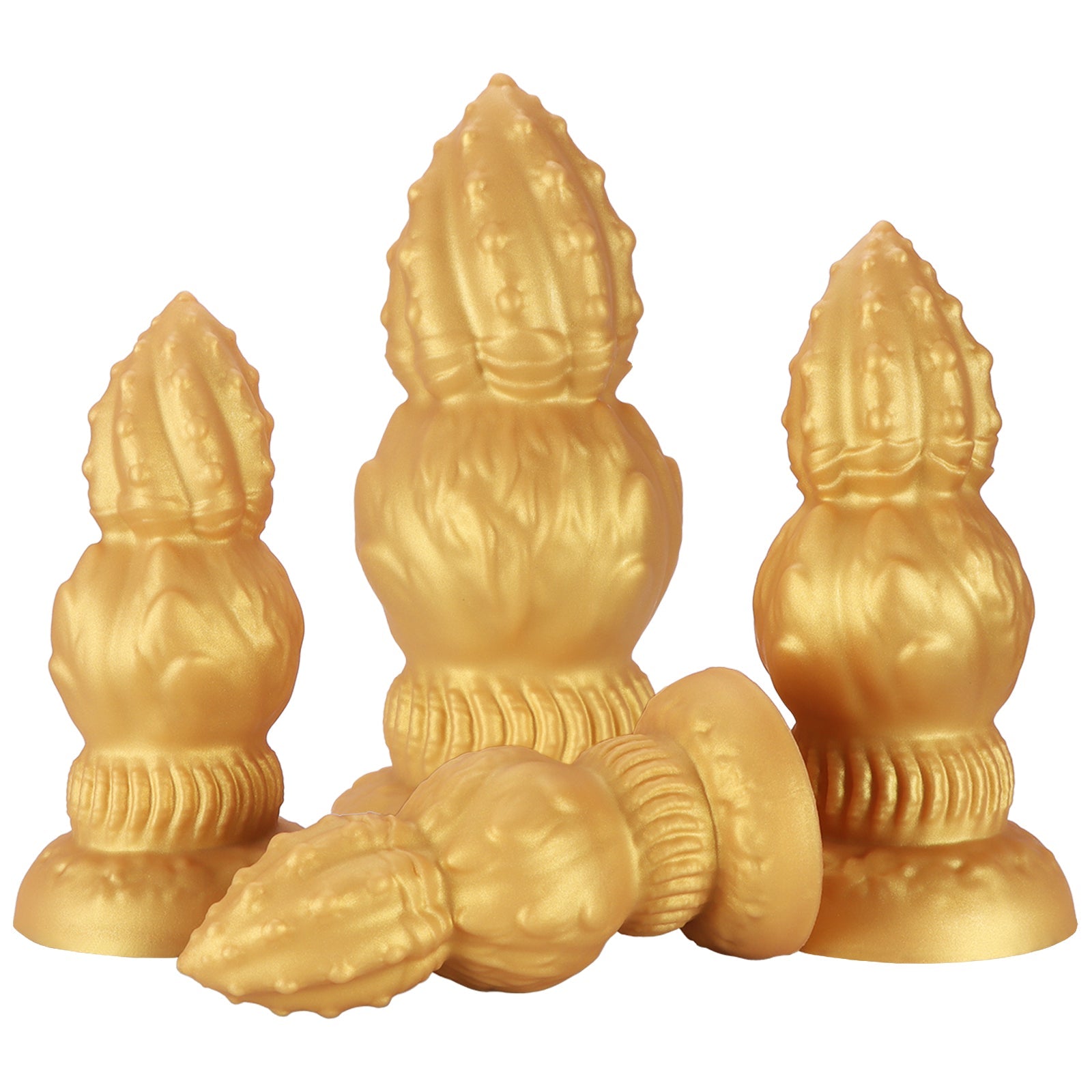 NIGHTLOOM アナルプラグ 凹凸あり 三段階刺激設計 つぼみ シリコン製 吸盤付き ゴールド 四つのサイズ - TaRiss's