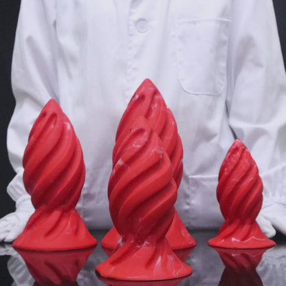 MAPARON ドリルビット 螺旋形 アナルプラグ 液体シリコン 吸盤付き レッド 四つのサイズ