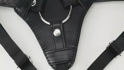 TaRiss's 4点セット ディルド固定用パンツ ペニスバンド 三つのリング付き 調整可能 レザー ブラック