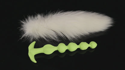 TaRiss's アナルビーズ 尻尾付き 5ビーズ シリコン フェイクファー 取り外し可