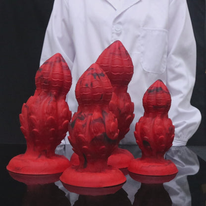 MAPARON アナルプラグ アナル開発 凹凸付き 瓢箪形 吸盤付き レッド 液体シリコン 全四サイズ