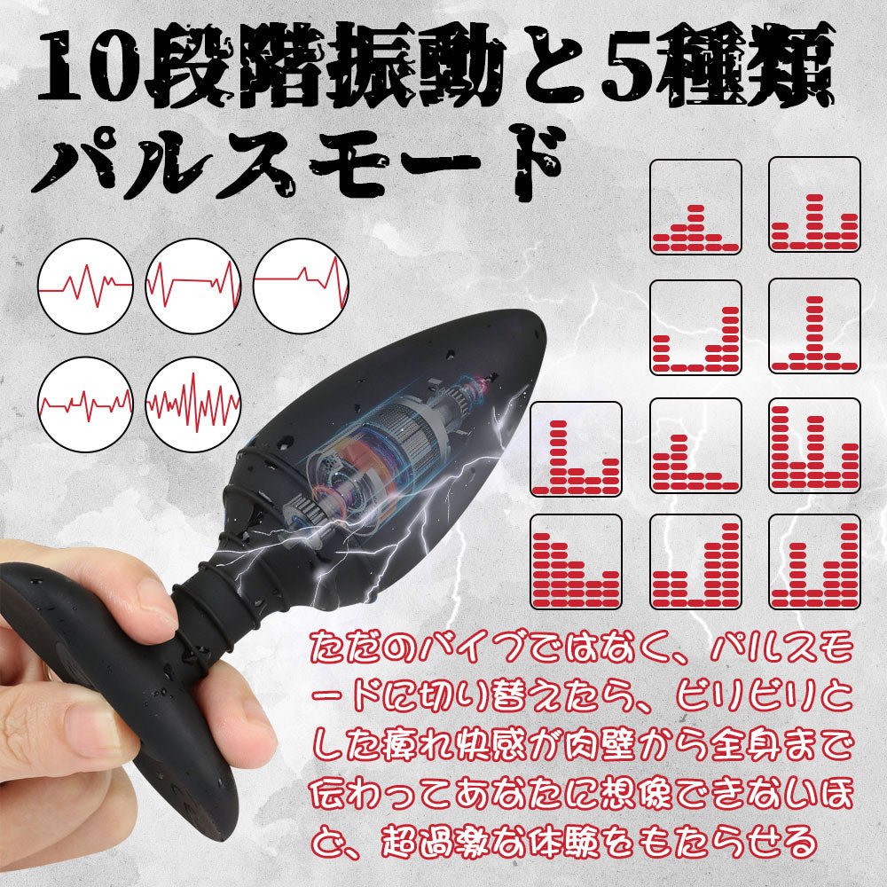 TaRiss's 3点セット パルスアナルプラグ アナルバイブ リモコン付き アナル開発 台座あり ネジ山形 10段階振動と5種類パルスモード シリコン 40mmx120mm - TaRiss's