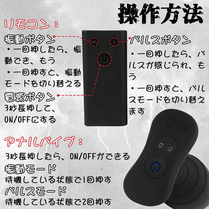 TaRiss's 3点セット パルスアナルプラグ アナルバイブ リモコン付き アナル開発 台座あり ネジ山形 10段階振動と5種類パルスモード シリコン 40mmx120mm - TaRiss's