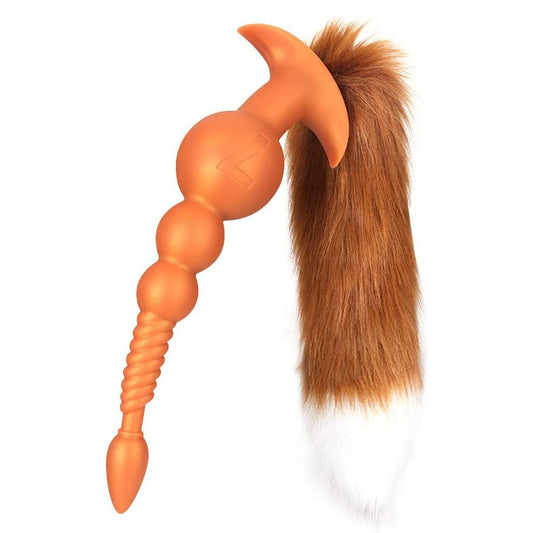 TaRiss's 2点セット 魂アナルビーズ 尻尾付き アナルプラグ アナル拡張 4ビーズ 螺旋形の凹凸 アンカー形台座 シリコン - TaRiss's