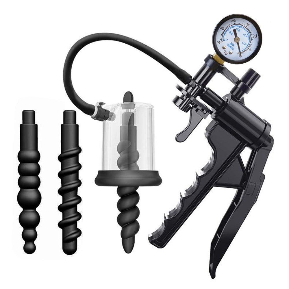 TaRiss's 6点セット アナル吸引ポンプ ドリル式アタッチメント 三つのプラグ付き ポンプあり アナル吸引 上級者向け シリコン ABS ブラック Aセット - TaRiss's